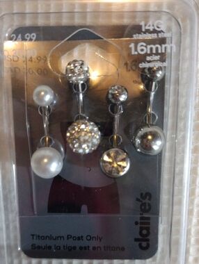 Claire's Silver Tone Pearl and Rhinestone Belly Ring Set